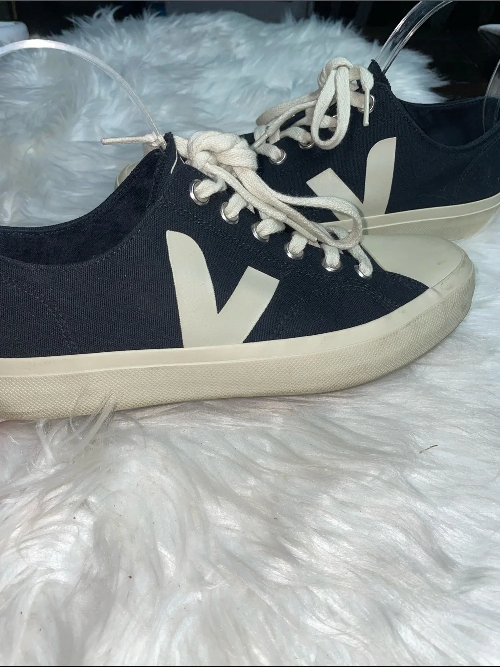 Veja Black Canvas V-10 Style Sneakers with White Accents